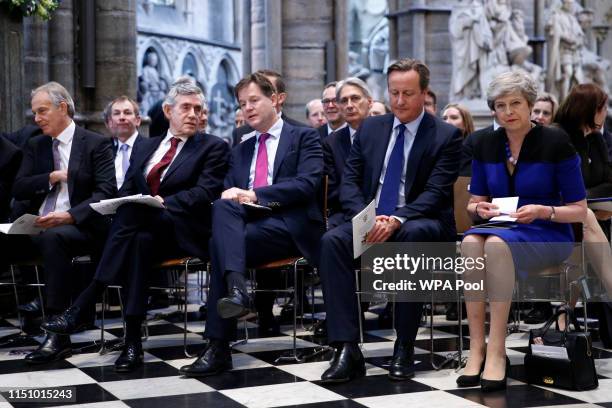 Tony Blair, Gordon Brown, NIck Clegg, David Cameron and Prime Minister Theresa May attend a service of thanksgiving to remember the life of Lord...