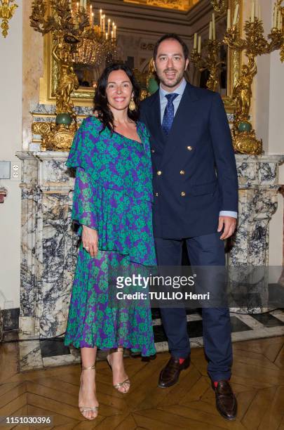 Dushan de Yougoslavie and his husband Valerie de Muzio are photographed for Paris Match at the cocktail for the new jewelry collections Gloria and...