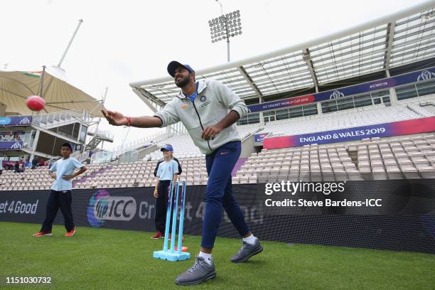 Vijay Shankar of the Indian Cricket team participates in a Cricket 4 Good event as part of the ICC Cricket World Cup 2019 at the Hampshire Bowl on...