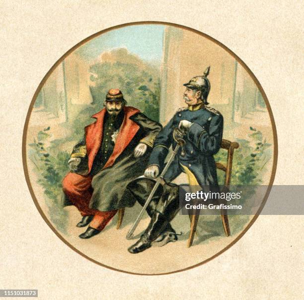 otto von bismarck with napoleon iii after his capitulation 1870 at sedan - napoleon iii stock illustrations