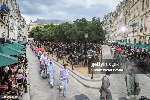 Models walk the runway during the finale of the Louis Vuitton Menswear Spring Summer 2020 show as part of Paris Fashion Week on June 20, 2019 in...