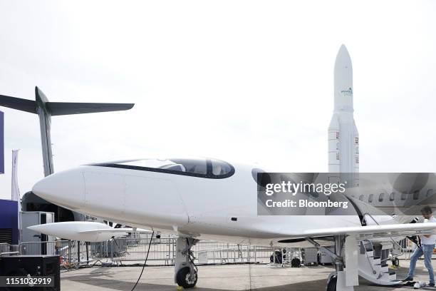 An 'Alice' electric aircraft manufactured by Eviation Aircraft Ltd., sits on display during the 53rd International Paris Air Show at Le Bourget, in...