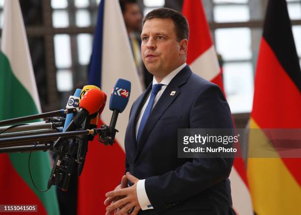 Juri Ratas, Prime Minister of the Estonia talks to the journalists in the Europa Building during the European Council Summit in Brussels, Belgium on...