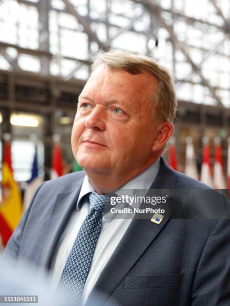 Lars Lokke Rasmussen, Prime Minister of Denmark talks to the journalists in the Europa Building during the European Council Summit in Brussels,...
