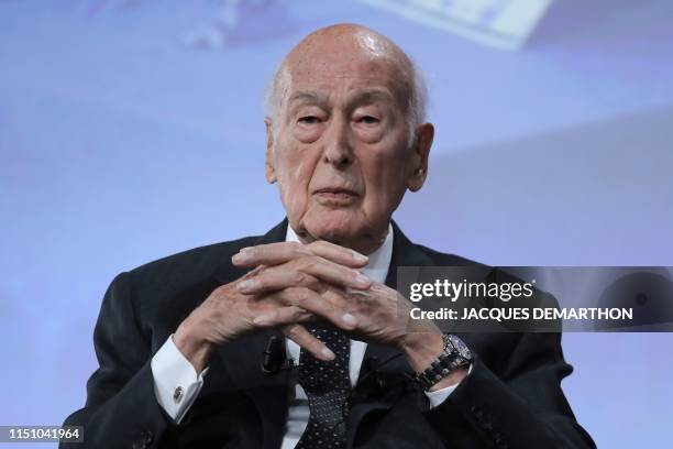 Former French President Valery Giscard d'Estaing looks on at the conference of the fiftieth anniversary of the election of Georges Pompidou to the...