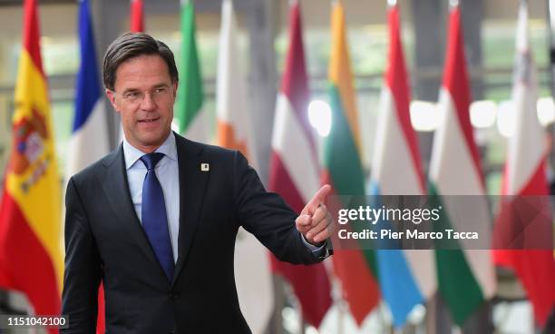 Prime Minister of Netherlands Mark Rutte arrives at the Heads of State at the EU Summit on June 20, 2019 in Brussels, Belgium.