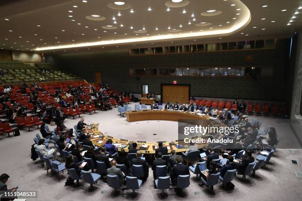 General view of the Security Council meeting on the situation in Middle East including the Question of Palestine, at the United Nations headquarters...