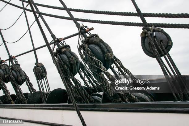 mast and rigging on an old sailing ship - ironclad stock pictures, royalty-free photos & images