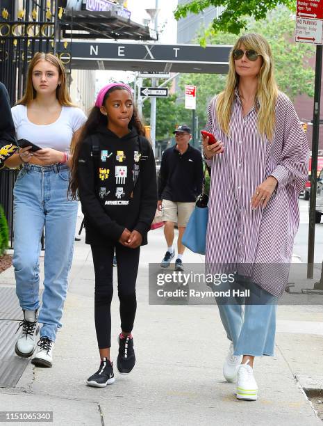 Helene Klum, Lou Sulola Samuel and Heidi Klum are seen leaving Next Model Management on June 20, 2019 in New York City.