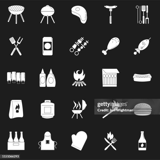 set - flat design bbq - barbecue icon - backyard fire stock illustrations