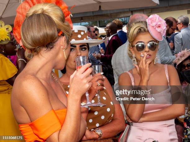 Visitors to day three, Ladies' Day, of Royal Ascot, on June 20, 2019 in Ascot, England.