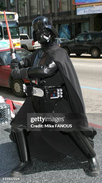 Star Wars Fans Line Up in Hollywood, United States on April 08, 2005 - Roland Olivares of Riverside, CA dressed up as Star Wars character Darth Vader...