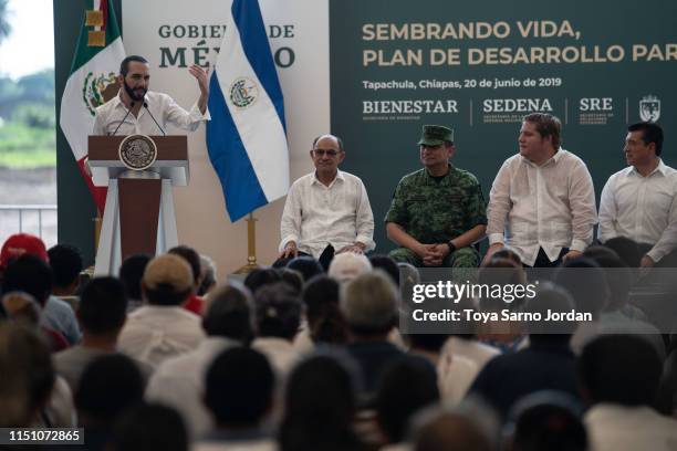 El Salvador President Nayib Bukele Amid speaks during a joint press conference with Mexico President Manuel Lopez Obrador to launch the Planting Life...
