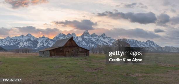 t.a. moulton barn sunset - grand teton national park sunset stock pictures, royalty-free photos & images