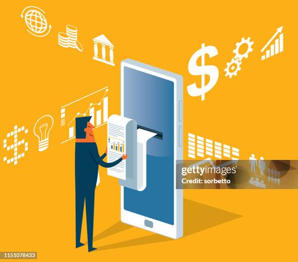 analysis and statistic online services - businessman - paperless statement stock illustrations