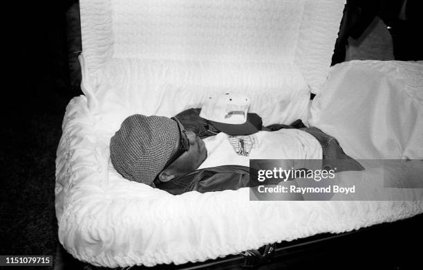 Rapper Bushwick Bill from The Geto Boys is laid out in a casket to promote their cd 'The Ressurrection', at George's Music Room in Chicago, Illinois...