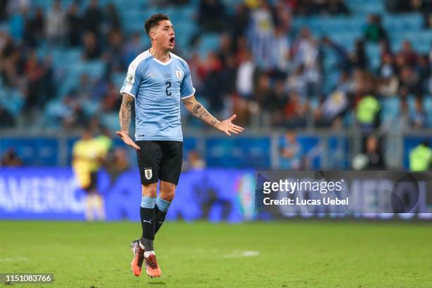 José Giménez of Uruguay celebrates after scoring his team's second goal during the Group C match between Uruguay and Japan during Copa America Brazil...