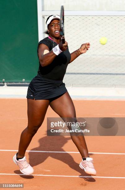 Sachia Vickery of USA in action during the 2019 French Open at Roland Garros stadium on May 21, 2019 in Paris, France.