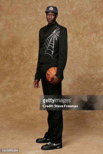 Bol Bol poses for a portrait after being drafted by the Denver Nuggets at the 2019 NBA Draft on June 20, 2019 at Barclays Center in Brooklyn, New...