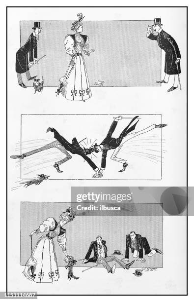 antique illustration: comic strip - dog accident stock illustrations
