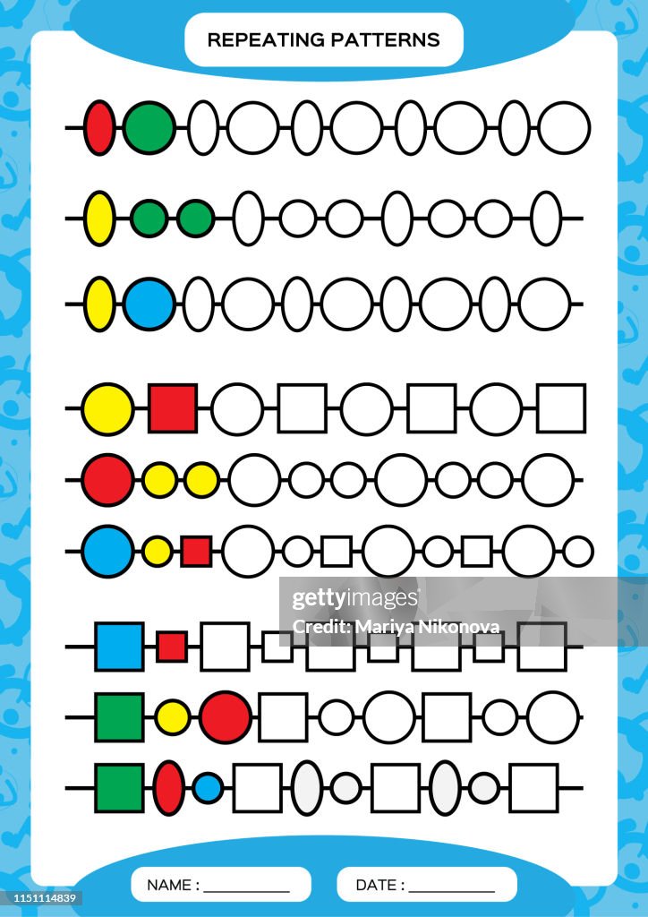Worksheet For Pattern Complete Repeating Patterns Worksheet For Preschool Kids Practicing ...