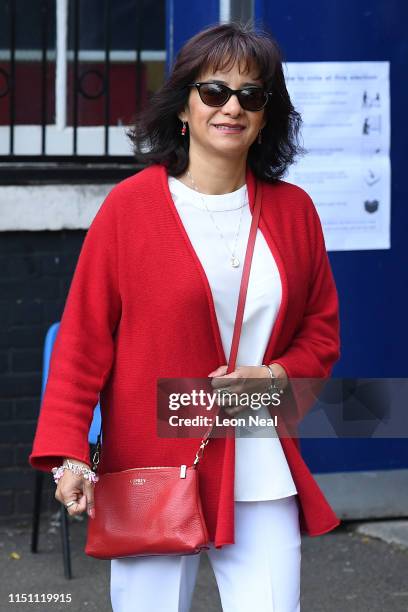 Laura Alvarez leaves with husband, Labour leader Jeremy Corbyn, after voting in the European Elections, at a polling station at Pakeman primary...