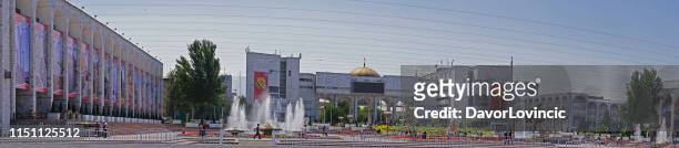 panorama view of ala-too square in bishkek, kyrgyzstan - bishkek stock pictures, royalty-free photos & images