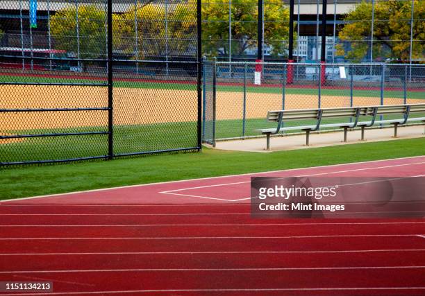 track and baseball diamond - sports field fence stock pictures, royalty-free photos & images
