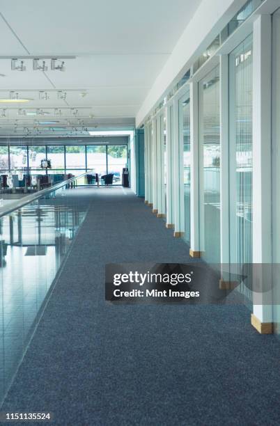 corridor in a modern office - office carpet stockfoto's en -beelden