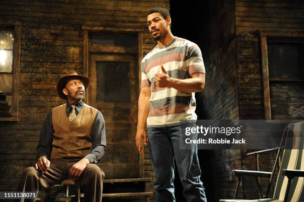 Lenny Henry as Elmore and Aaron Pierre as King Hedley in August Wilson's King Hedley II directed by Nadia Fall at Theatre Royal Stratford East on May...