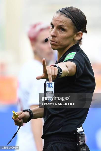 Referee Stephanie Frappart of France gestures during the France 2019 Women's World Cup Group E football match between the Netherlands and Canada, on...