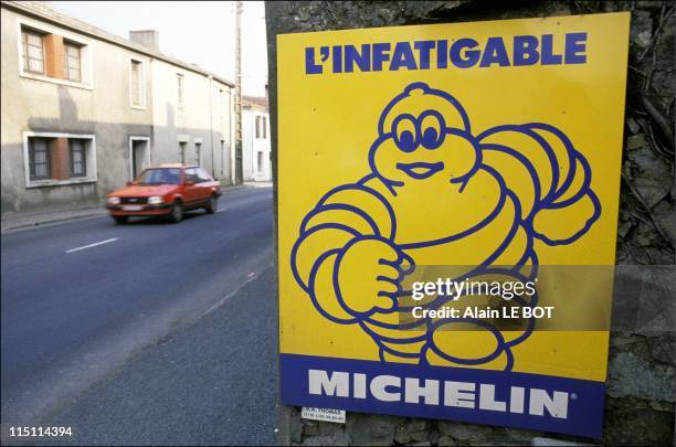 Michelin tyres advertising in Vendee, France in April, 1991.