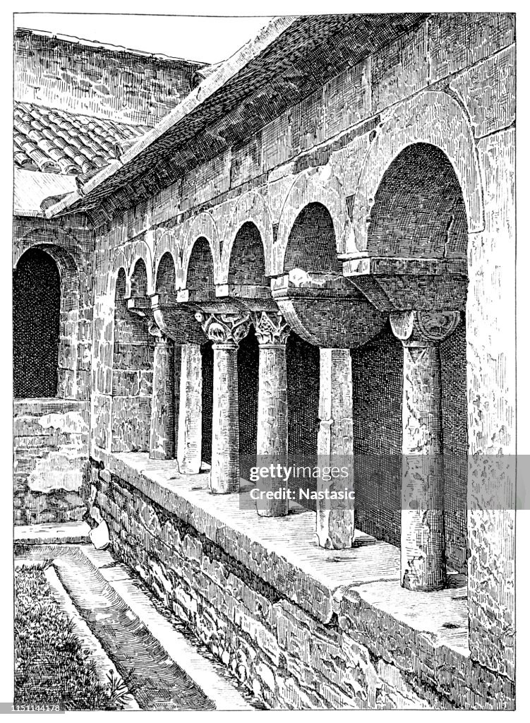 Corridor of Varenna Church of San Giorgio at Lake Como, Italy near Verona