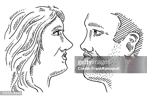 Amor Pareja Caras Dibujo Perfil Ilustración de stock - Getty Images