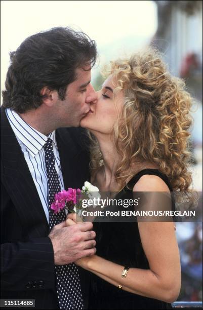 Travolta and Kelly Preston at Deaville film festival in Deauville, France on September 08, 1991.