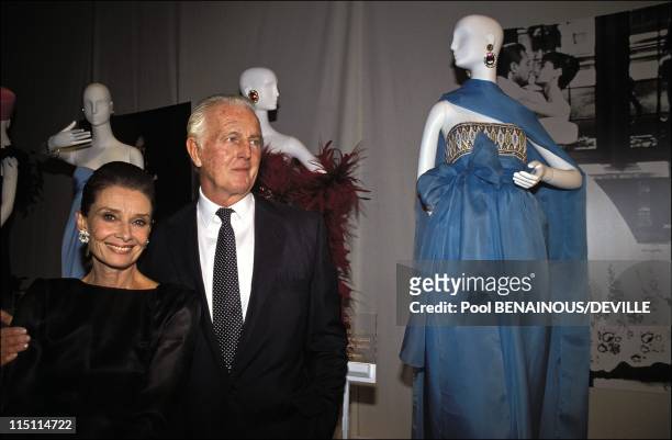 The night of the 40 years of Givenchy in Paris, France on October 21, 1991 - Audrey Hepburn and Hubert de Givenchy.