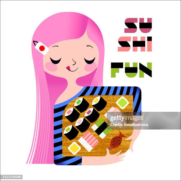 sushi fun - waitress serving stock illustrations