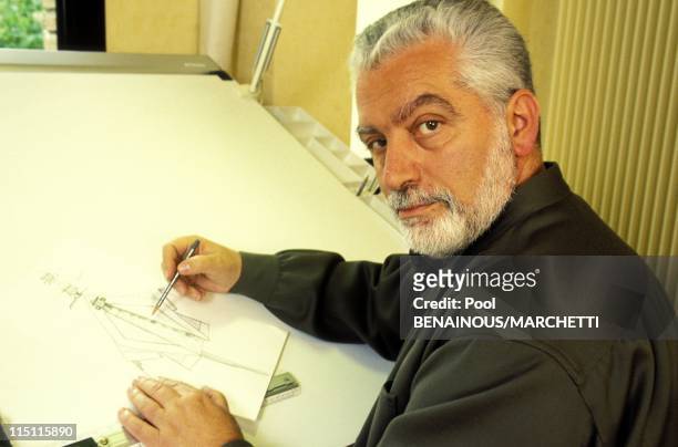 Paco Rabanne celebrates his 30 years of creating and selling his professional collection in France in May, 1994 - Working at home.
