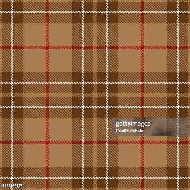 beige und rotes schottisches tartan plaid textilmuster - braun stock-grafiken, -clipart, -cartoons und -symbole