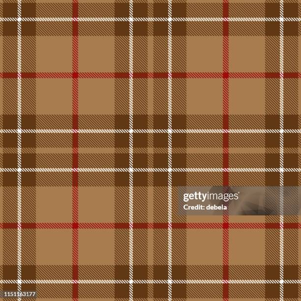 illustrazioni stock, clip art, cartoni animati e icone di tendenza di motivo tessile a plaid tartan scozzese beige e rosso - tartan