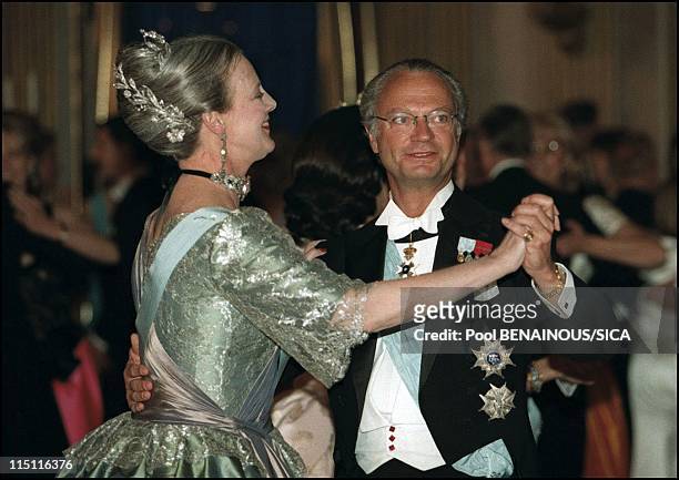 50th anniversary of king Carl Gustav of Sweden in Stockholm, Sweden on April 30, 1996 - Carl Gustav and Margrethe II of Denmark.
