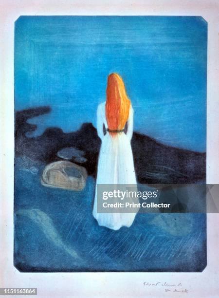 Young woman on the Seashore', 1896. Found in the collection of the Munch Museet, Oslo, Norway. Artist Edvard Munch.
