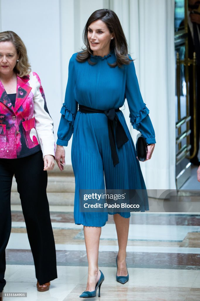 Queen Letizia of Spain Attends 'Microfinanzas BBVA' Foundation debate