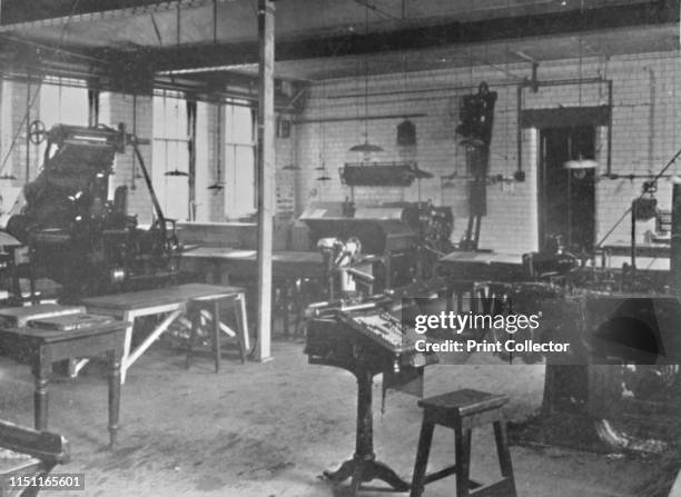 Heriot-Watt College, Edinburgh - Letterpress Machine Department', 1909. From "The British Printer Vol. XXII". [Raithby, Lawrence & Co., Ltd, London...