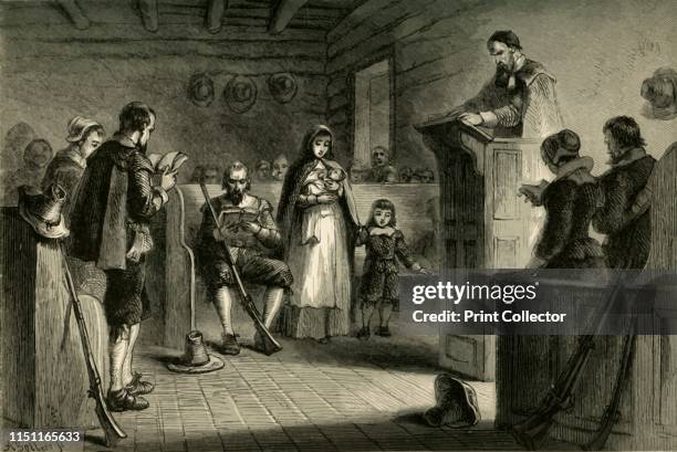 Public Worship at Plymouth by the Pilgrims', . In 1620, a group of English Puritans arrived on the east coast of what is now the United States of...