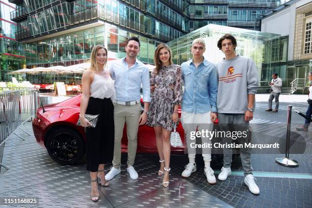 Daniel Völz, partner Lisa, Paulina Swarovski, Elias Becker and Jeremy attend the Mazda Spring Cocktail at Sony Centre on May 23, 2019 in Berlin,...