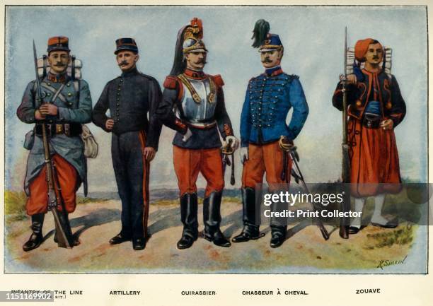 Types of the French Army', 1919. Soldiers serving in the First World War, 1914-1919: Infantry of the Line ; Artillery; Cuirassier; Chasseur à Cheval;...