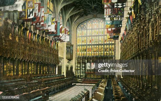 The Choir in St George's Chapel, Windsor Castle, 1904. Interior view looking east in St George's Chapel, built in high-medieval Gothic style in the...