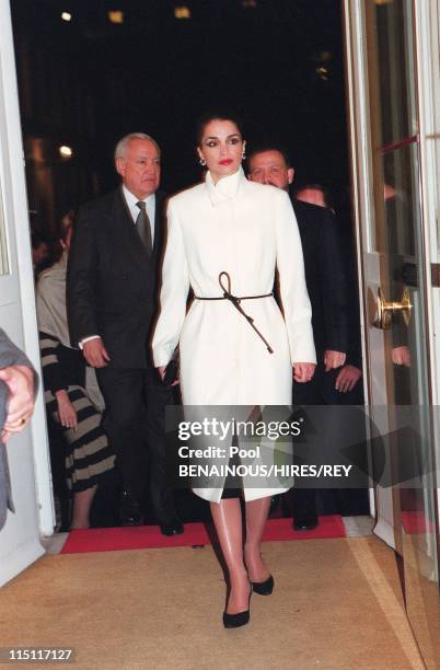 King Abdallah and Queen Rania of Jordania at Senate in Paris, France on November 16, 1999 - With Christian Poncelet, President of Senate.