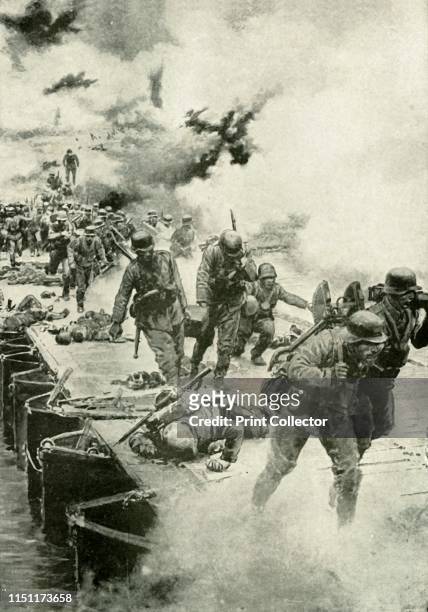 The German River of Fate', . Scene from the First World War, 1914-1919: 'The German retreat to the Marne [River, northern France] in September 1915,...